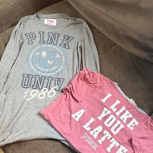 PINK Victoria's Secret Gray and Red Graphic Tees- sleep shirts